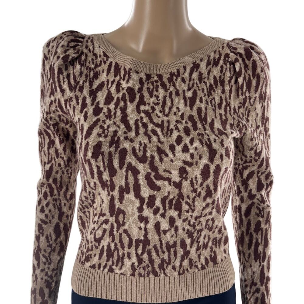 Anthropologie Maeve Tan Leopard Puff Sleeve Pullover Sweater - Picture 5 of 10